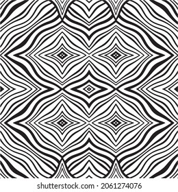  Vector Seamless geometric lines pattern black and white stripes monochrome illusion.  op art. Futuristic and vibrant design, Illusive vector background.