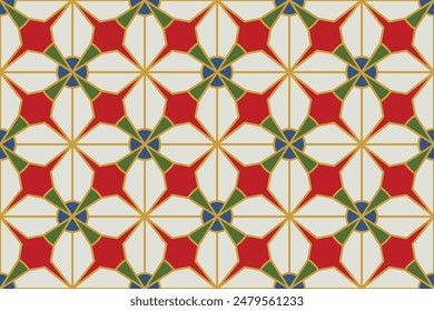 Vector seamless geometric ornamental pattern. Tile mosaic vibrant texture Decorative bright colorful background. Vector repeatable symmetry print