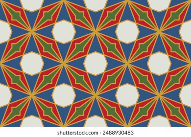 Vector seamless geometric ornamental pattern. Tile mosaic vibrant texture Decorative bright colorful background. Vector repeatable symmetry print