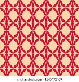 Vector seamless geometric pattern. Abstract texture with hexagonal grid, lattice, mesh, triangular shapes. Simple repeat background. Retro vintage style texture in red and tan colors. Stylish design