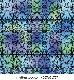 Vector seamless geometric pattern. Abstract vector decorative ethnic sketchy seamless pattern on colorful background. Geometric seamless pattern. Zentangle elements pattern 3D effect
