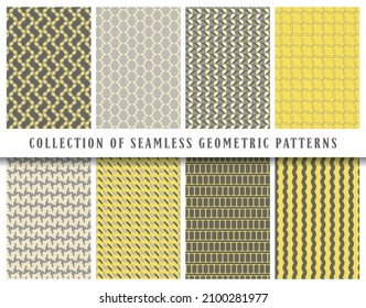Vector seamless geometric pattern background set, collection. Colored abstract endless repeating texture for mask, duvet cover, t-shirt, phone case, wallpaper, carpet...