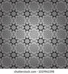 Vector seamless geometric pattern of black, white and gray tiles.