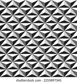 Vector seamless geometric pattern. Black and white mosaic repeatable background. Decorative monochrome 3d texture