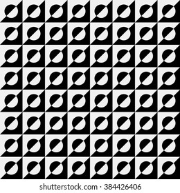 Vector seamless geometric pattern in black and white squares, op art background