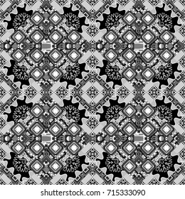 Vector seamless geometric pattern of black, gray and white tiles.