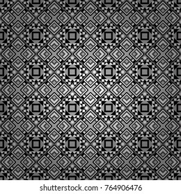 Vector seamless geometric pattern of black, white and gray tiles.