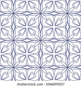Vector seamless geometric pattern. Blue line oriental texture