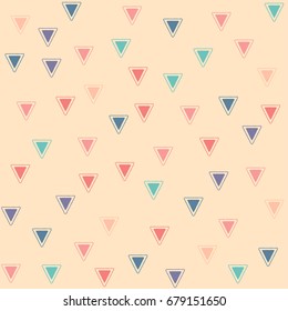 Vector seamless geometric pattern with blue and red triangles on pink background.