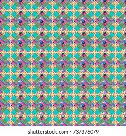 Vector seamless geometric pattern of blue, green and gray tiles.