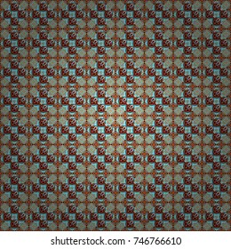 Vector seamless geometric pattern of blue, red and brown tiles.