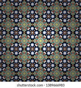 Vector seamless geometric pattern of brown, white and blue tiles.