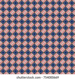 Vector seamless geometric pattern of brown, blue and pink tiles.