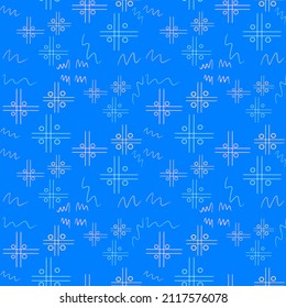 Vector seamless geometric pattern with colorful lines on a blue background