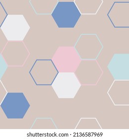 Vector seamless geometric pattern with colorful pastel watercolor polygons on white. High quality illustration. Honeycomb mesh for surface design.