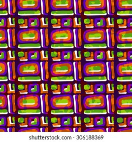 Vector seamless geometric pattern of colorful stripes and squares