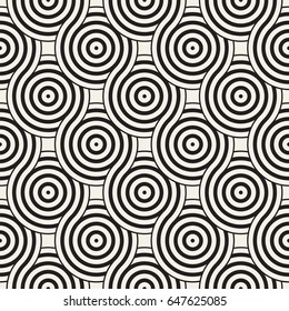 Vector seamless geometric pattern composed with circles and lines. Modern stylish rounded stripes texture. Repeating abstract decorative background