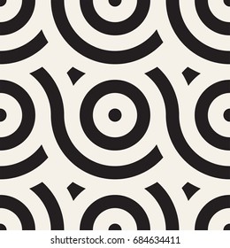 Vector seamless geometric pattern composed with circles and lines. Modern stylish rounded stripes texture. Repeating abstract decorative background