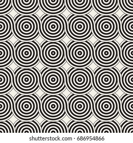 Vector seamless geometric pattern composed with circles and lines. Modern stylish rounded stripes texture. Repeating abstract decorative background
