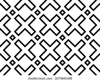 Vector seamless geometric pattern. Composition of rhombuses, continuous lines and cross shape illusion. Black elements on a white background. Perfect design for textile, card, fabric, flyer. EPS 10.