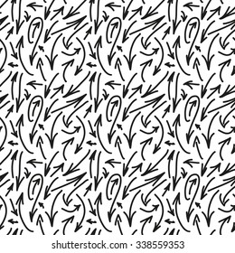 Vector seamless geometric pattern in a contrasting black and white tones.  Monochrome background of multidirectional arrows.