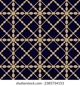 Vektornahtloses geometrisches Muster mit gekrümmter Linie, Mesh, Gitter. Abstrakter Hintergrund Gold und Schwarz, stylische Gitterstruktur. Einfache Luxusschmuck für Dekoration, Tapeten, Verpackung, Deckenverkleidung