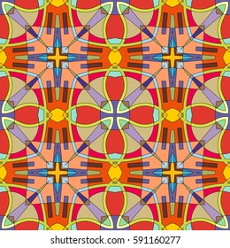 Vector seamless geometric pattern. Decorative multicolored seamless background, endless graphic texture for textile or paper print. Tribal ethnic arabic, indian, turkish, ottoman ornament