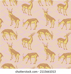 Vector seamless geometric pattern with deers.