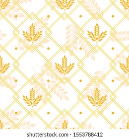 Vector seamless geometric pattern with ears of wheat; whole grain, organic, for bakery package, bread products, wrapping paper, web design.