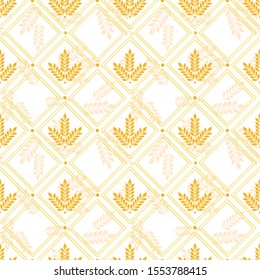 Vector seamless geometric pattern with ears of wheat; whole grain, organic, for bakery package, bread products, wrapping paper, web design.