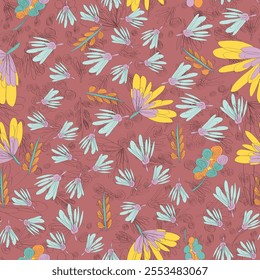 Vector seamless geometric pattern , vector flower, floral pattern, flowing repeat pattern, pink and red floral for textile, fashion, fabric, scarf, texture and package pattern. 