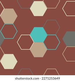 Vector seamless geometric pattern with gold foil outline and colorful pastel watercolor polygons on white. Urban hexagon snakeskin.