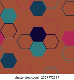Vector seamless geometric pattern with gold foil outline and colorful pastel watercolor polygons on white. Urban hexagon snakeskin.