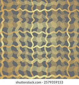 Vector seamless geometric pattern with golden gradient cells on a gray background, For textiles, wallpaper and packaging