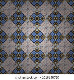 Vector seamless geometric pattern of gray, blue and brown tiles.