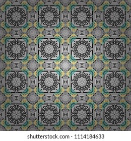 Vector seamless geometric pattern of gray, black and beige tiles.