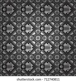 Vector seamless geometric pattern of gray, white and black tiles.