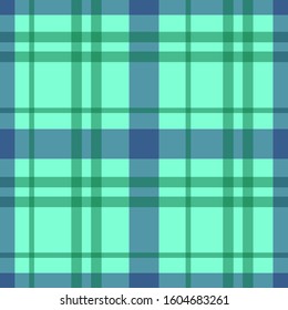 Vector seamless geometric pattern with green and blue translucent stripes on a blue background. 2020 color trends