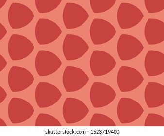 Vector seamless geometric pattern. Half lemon shapes in dark red color on light red background.