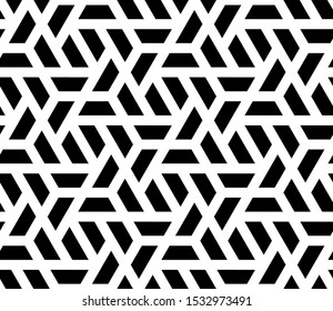 Vector seamless geometric pattern with halves of hexagon. Modern stylish black and white texture.