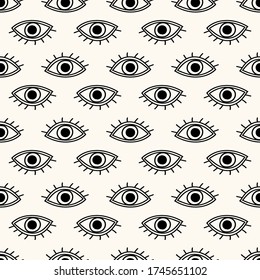 Vector seamless geometric pattern with hand drawn open eyes. Modern ethnic background for textile, wrapping paper, prints. Boho fashion backdrop.