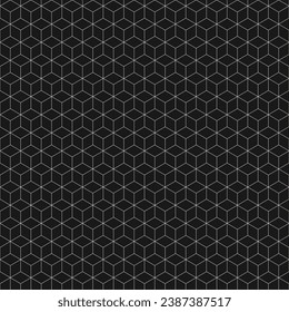 Vector seamless geometric pattern with hexagons and cubes, thin lines grid. Abstract black and white background. Simple linear lattice texture, subtle repeat grid. Dark design for decor, print, cover