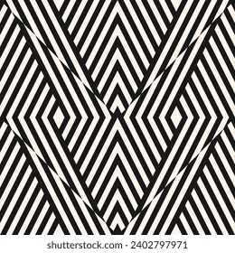 Vector seamless geometric pattern: intricate black and white diagonal stripe design, optical illusion wicker texture, abstract monochrome braided background. Repeat design for decor, print, package