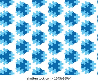Vector seamless geometric pattern. Light and dark blue lines, shapes on white background.