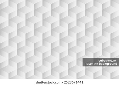 Vector seamless geometric pattern. Modern cubes repeatable background. Decorative white and gray 3d tile block texture