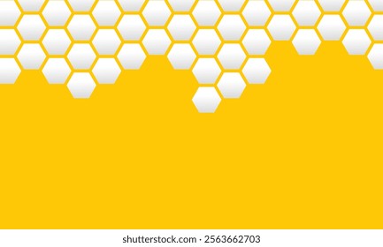 Vector seamless geometric pattern. Modern thin hexagon grid texture. Background white honeycomb in isolated yellow background. EPS 10