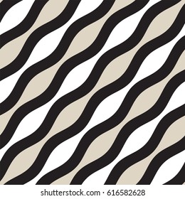 Vector Seamless Geometric Pattern. Monochrome Wavy Lines. Elegant Ripple Stripes