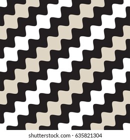 Vector Seamless Geometric Pattern. Monochrome Wavy Lines. Elegant Ripple Stripes Design
