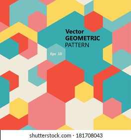 Vector seamless geometric pattern of multicolored hexagons 