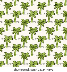 Vector seamless geometric pattern with palms in handdrawn doodle style
